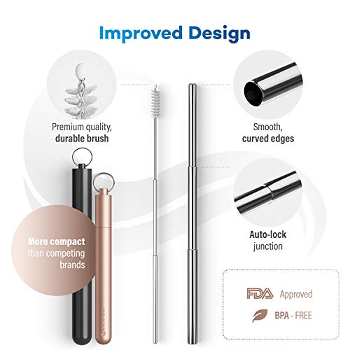SaferSeas Premium Reusable Collapsible Straws with Case Metal Straws with Case Collapsible Reusable  - //coolthings.us