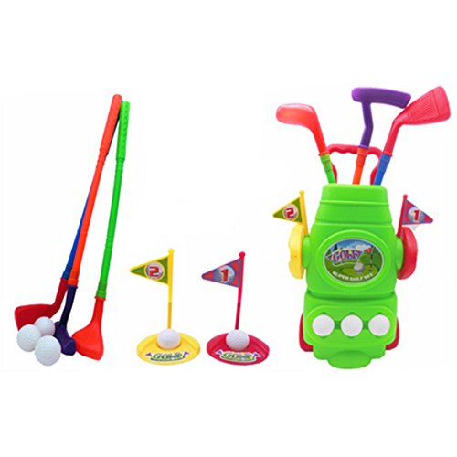 RuiyiF Toy Golf Clubs Set for Kids Toddlers Boys Girls with 3Golf Balls, 3Golf Clubs, 2Ball Holes,2Flags,1Trolley Case - Green