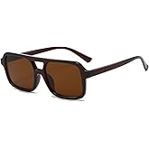 Laurinny Retro Aviator Sunglasses for Women Men Trendy Rectangle Tinted Sun glasses Vintage 70s Shades