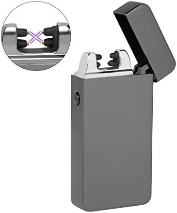 Dual Arc Plasma Lighter, Kuool Flameless Windproof Splashproof Butane Free USB Rechargeable Double Arc Cigarette Camping Hiking Lighter-Metallic Black