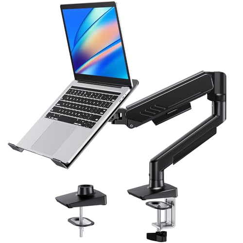 HUANUO 2 in 1 Function Laptop Mount with Tray, Fits 13"-34″ Monitors & Up to 17″ Notebook, Ergonomic Laptop Arm with Full Motion Adjustment, Pre-assembled for Easy Setup, VESA 75x75mm/100x100mm