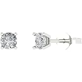 14K White Gold Plated 925 Sterling Silver Push Back Dainty Stud Earrings for Women - 0.5 cttw Round Cut White Sapphire