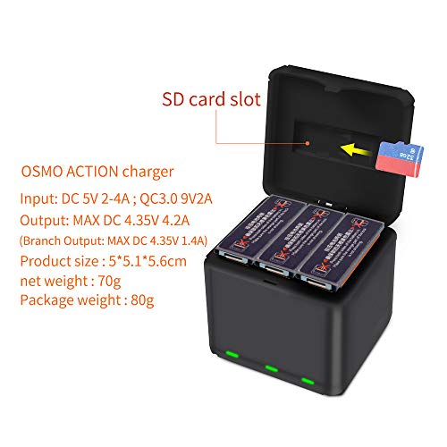 Sodoop Charger for DJI OSMO Action Camera, 3 Battery Smart QC 3.0 Fast Charger USB Charging Box with Type-C Charging Line Accessories Set for DJI OSMO Action 4K Camera