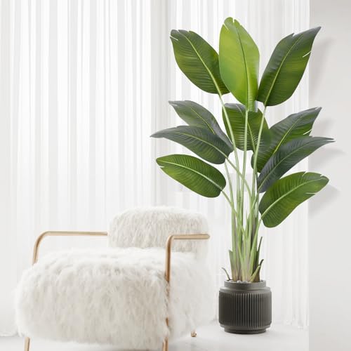 ZEEOZE Artificial Plant Bird of Paradise 150 cm Decorative Artificial Plants with 10 Banana Leaves, Large Indoor Artificial Plant with White Pot for Home Decoration Living Room Home Room Decor