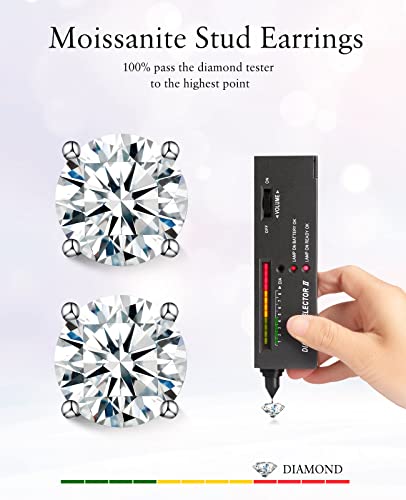 Moissanite Stud Earrings for Women Men Girl, FCINOS 18K White Gold Plated S925 Sterling Silver 1/2/4 CT D Color VVS1 Clarity Round Cut Lab Created Diamond Earrings Promise Birthday Christmas Gift