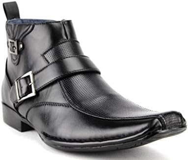 Bonafini Men's D-622 Ankle High Buckle Strap Squared Toe Dress Boots