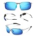 Pulabecs Men's Sports Style Polarized Sunglasses Driver Glasses Unbreakable Frame PS071 (Silver Frame Blue Lens, Clear)