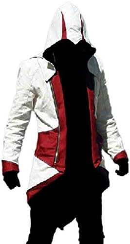 TEENTAGE Assassin's Creed 3 Connor Kenway Hoodie Jacket,White and Red,Men-XX-Large