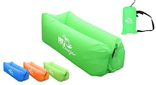 US Lounger Grass Green Headrest Fast Inflatable Portable Outdoor or Indoor Wind Bed Lounger, Air Bag Sofa, Air Sleeping Sofa Couch, Lazy Bed for Camping, Beach, Park, Backyard