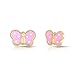 14k Yellow Gold Tiny Butterfly Stud Earring with Pink Enamel in Secure Safety Screw-backs
