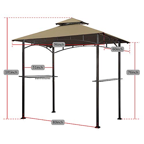 Keymaya 8'x5' Grill Gazebo Shelter for Patio and Outdoor Living BBQ Shelter Tent, Double Tier Soft Top Canopy and Steel Frame with Bar Counters, Bonus LED Light (Khaki) - Thumbnail 2