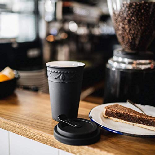 KPM Berlin KURLAND To-Go Becher - Porzellan-Becher, Kaffeebecher mit Deckel, Teebecher 0,35l, Handmade in Berlin, im Geschenkkarton, 13 cm, Schwarz matt – Bild 8
