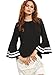MakeMeChic Women's Elegant Bell Sleeve Striped High Low Blouse Shirt Top Black L