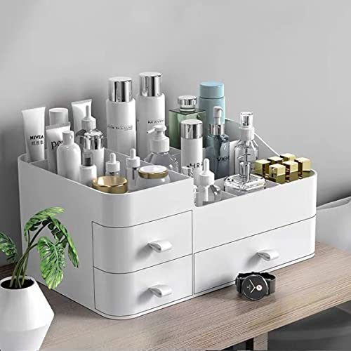 Queta Makeup Organizer Large Makeup Organizer with 3 Drawers, Makeup Box Suitable for Jewelry, Brushes, Lipstick and Creams with 8 Compartments Capacity