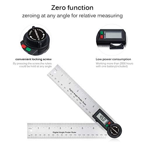 FLOUREON Digital Protractor Angle Finder,7-inch Protractor(DL600 Stainless Digital Angle Ruler),Digital Protractor Goniometer 360° 