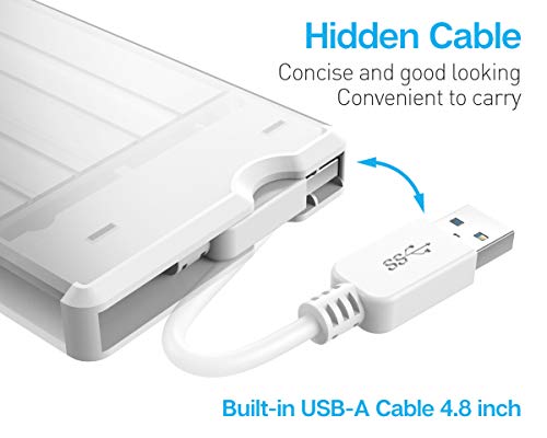 ineo 2.5" USB 3.0 Tool-Less External Hard Drive Enclosure for 2.5 inch 9.5mm & 7mm SATA HDD SSD with UASP Supported and Screwless - White [T2573W]