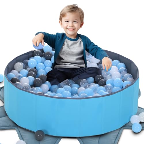 Photo 1 of LimitlessFunN Foldable Double Layer Oxford Cloth Kids Ball Pit, Play Ball Pool with Storage Bag (Balls Not Included) Playpen for Baby Toddlers (48 Inch, Large, Blue)