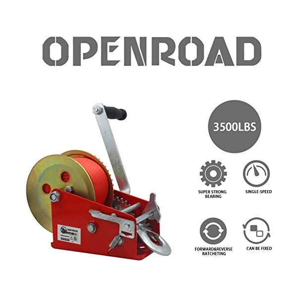 OPENROAD 3500LB Boat Trailer Winch Heavy Duty Hand Winch with 32ft Strap, 2Way 2Speed & 41