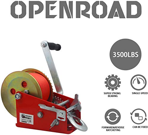 OPENROAD 3500LB Boat Trailer Winch - Heavy Duty Hand Winch with 32ft Strap, 2-Way 2-Speed & 4:1/8:1 Gear Ratio - Perfect for Towing Boats, Jet Skis, ATVs, and Trailer Winches - Image 2