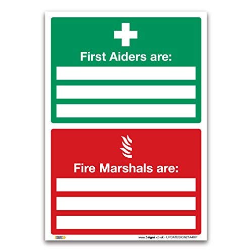 First Aiders & Fire Marshals Sign - A4 297 x 210 mm, Rigid Plastic 1mm - ISO 7010 Standards, Workplace Safety Signage for Emergency Compliance and Visibility — image 1