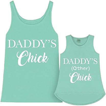 Daddy's Chick Matching Mom Daughter Mint &amp; White Tank Tops for Girls &amp; Women