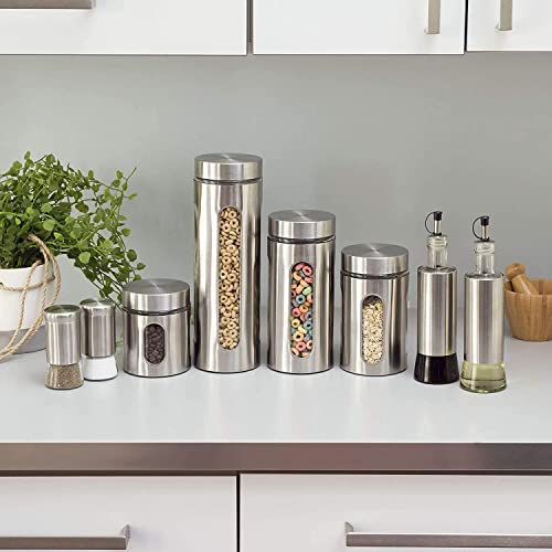 GGEROU Stainless Steel Food Storage Canister Sets with Glass Visible Window & Airtight Lids,Set of 6 Airtight Sugar Coffee Tea Candy Storage Jars，Food Storage Containers Grain Storage Tank (M：950ml)