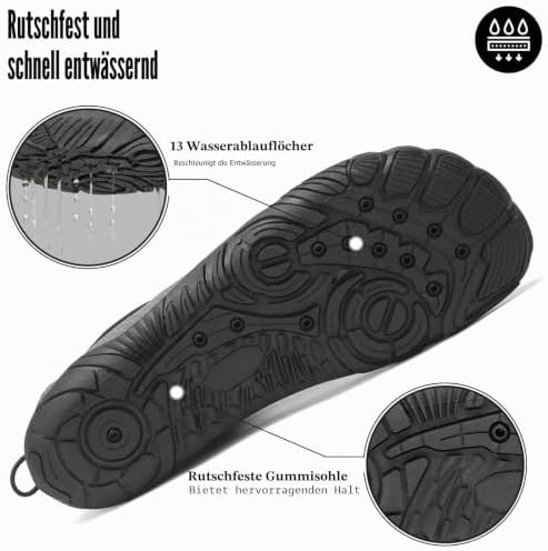 Herren Damen Badeschuhe Atmungsaktiv Schnell Trocknend Aquaschuhe Unisex Sommer Wasserschuhe für Outdoor Sports, Grau 42 EU