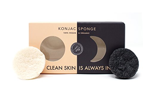 Konjac Facial Cleansing Soft Sponge for Impurity Cleansing, Makeup Removing & Gentle Body Exfoliation (2 units) with Activated Bamboo Charcoal - Face Wash Cleaning Scrub Cleanser For Women & Men