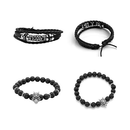 MILAKOO 4 Pcs Braided Leather Bracelet for Men Women Lava Rock Beads Bracelet 8mm... - //medicalbooks.filipinodoctors.org