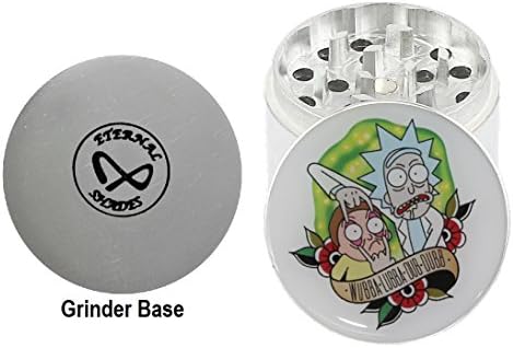 Rick &amp; Morty - 2.0" 4 Layer Aluminum Herb Spice Grinder (with Pollen Screen) - Top Covered with Clear Doming (wubba lubba dub dubb)