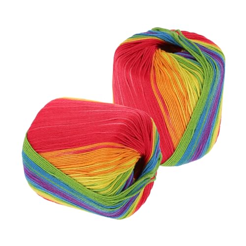 OFFIGAM 2rolls Rainbow Cotton Thread Soft Knitting String for Crochet Accessories for Sweaters Blankets and Scarves Comfortable Handfeel Thicken Cotton Material