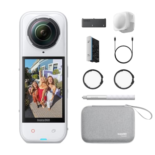 Insta360 X5 Essentials-Bundle Satinweiß - wasserdichte 8K 360°-Kamera, Führend bei wenig Licht, Unsichtbarer Selfie-Stick-Effekt, robuste & auswechsel