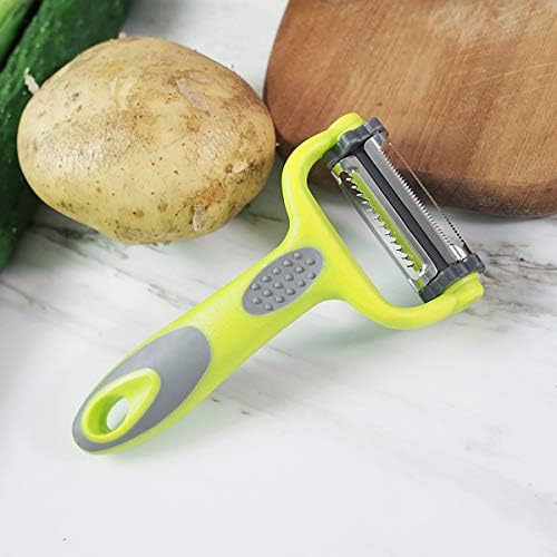Peeler with Stainless Steel Fruit Vegetable 3 in 1 Rotary Peeler Non-Slip Comfortable Plastic Handle （Serrated-Straight-Julian）Blade