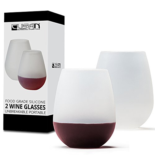 Silicone Wine Glasses by CUSAN Â® - Set of 2 - 11 Oz / 330 ml - Unbreakable Party / Camping / Picnic / RV / Yachting / Travel Cups - Use them with your favorite wine / beer / champagne and all other beverages - Food Grade Silicone & Dishwasher Safe