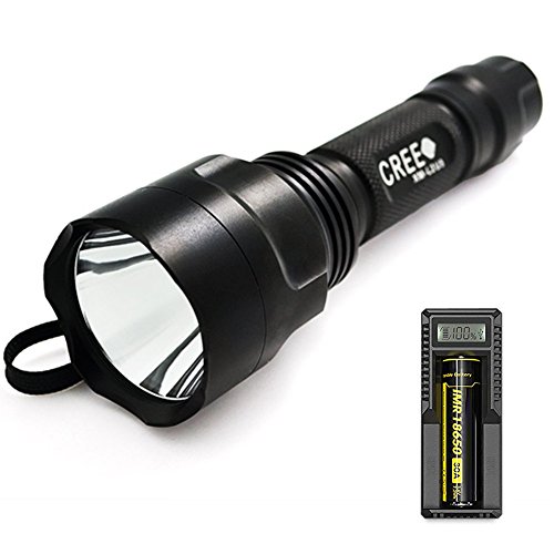 Forrader C8 CREE XM-L2 U3 Super-bright LED Flashlight Torch Kit with one Piece 18650 Battery and Charger, Black