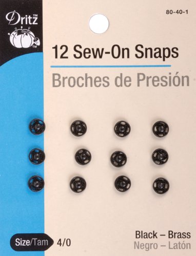 Dritz 80-40-1 Sew-On Snaps, Black, Size 4/0 12-Count