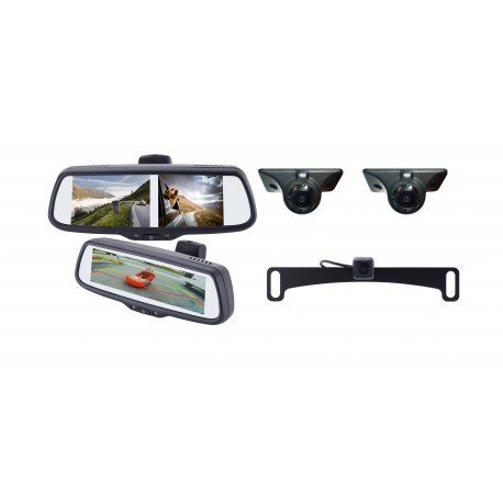 EchoMaster PMK-73BS Blind Spot Elimination Kit 3 Camera's and 3 inpute Rearview Mirror system 1x PMM-7333-PL, 2x PCAM-BS1-NSET, PCAM-10L