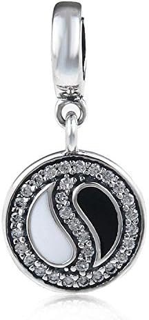Taiji Charm S925 Sterling Silver Beads Body Charm Thanksgiving Christmas Birthday Charm Yin Yang Beads for European Charms Bracelets or Pendant Necklaces (B)