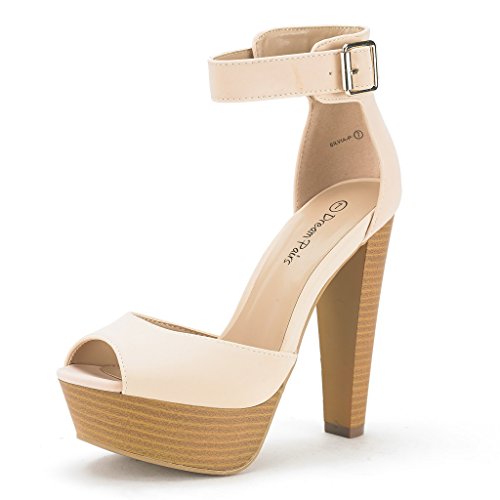 DREAM PAIRS SILVIA-P Women s Lace Pumps High Heels Peep Toe Ankle Strap Platform Casual Party Shoes NUDE SIZE 7.5