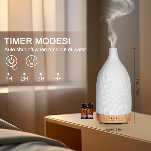 Ceramic Essential Oil Diffuser Humidifier, GuKKK Silent Ultrasonic Aromatherapy Humidifier, with Timers and 7 LED Colors, for Home Office Bedroom (100ml)