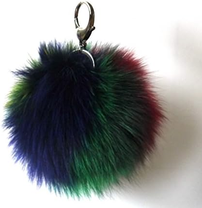 AURORA168 Handmade Fur Pom Poms Ball Cute Car Accessories Keyring Keychain Bag Purse Charm Silver Chain, SUPER BIG 15cm. (Tropical)