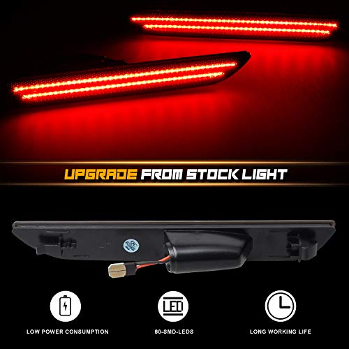 RUXIFEY Smoked LED Side Marker Lights Rear Sidemarkers Compatible with 2015-2019 Ford Mustang Red - Pack of 2