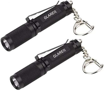 GLAREE E03 Keychain Flashlight 2 Pack, CREE LED 150 Lumens Mini Torch AAA Battery EDC Pocket Penlight Portable Emergency Light, Black