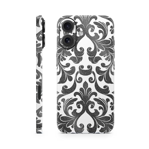 Glossy Glitter Phone Skin Compatible with Apple iPhone 16 - Black Damask - Prem…