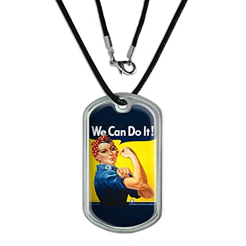 Rosie The Riveter - War Poster - Military Dog Tag Black Cord
