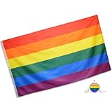 Rainbow Flag (3x5 Feet) - 100% Super Polyester Material - With FREE Bonus - Large Gay Pride Flag With Brass Grommets - Perfect Banner For Hanging Indoor/Outdoor by Eugenys