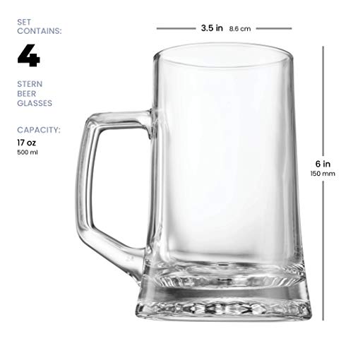 Bormioli Rocco 4Pack Solid Heavy Large Beer Glasses with Handle 17.1