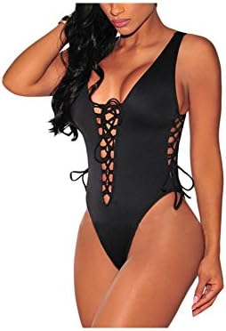 Samegou Women's Front Side Lace Up Monokini One Piece Swimsuit Bodysuit