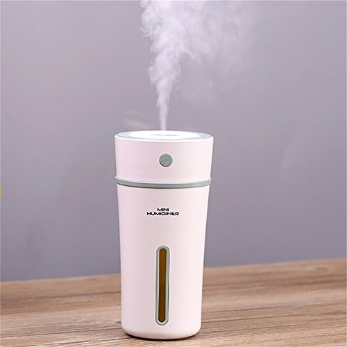 Mini Humidifier Cup, 300mL Cool Mist Car Humidifier Top Fill Easy To Clean Leakage-proof 10 Hours working time with Warm Nightlight for Car Office Home Desk (Gray Green)