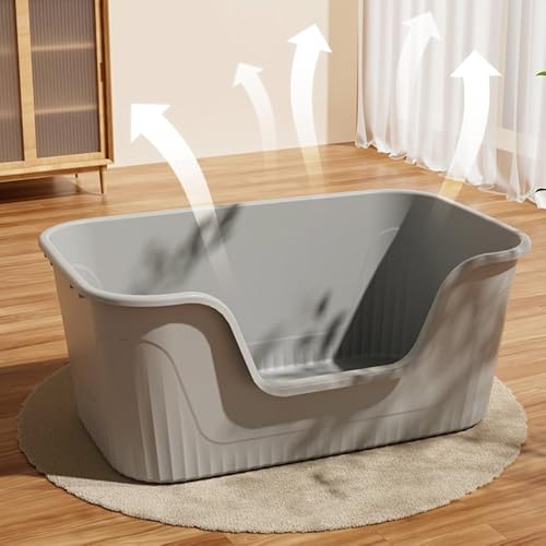 SLEEPHEAD®Extra Cat Large Litter Box with High Sides,Anti-Splashing Litter Box,Tool-Free Assembly,Multi Cat Litter Box,Jumbo Litter Box for Easier Cleaning & Superior Hygiene. （64 * 45 * 33cm）(Grey)